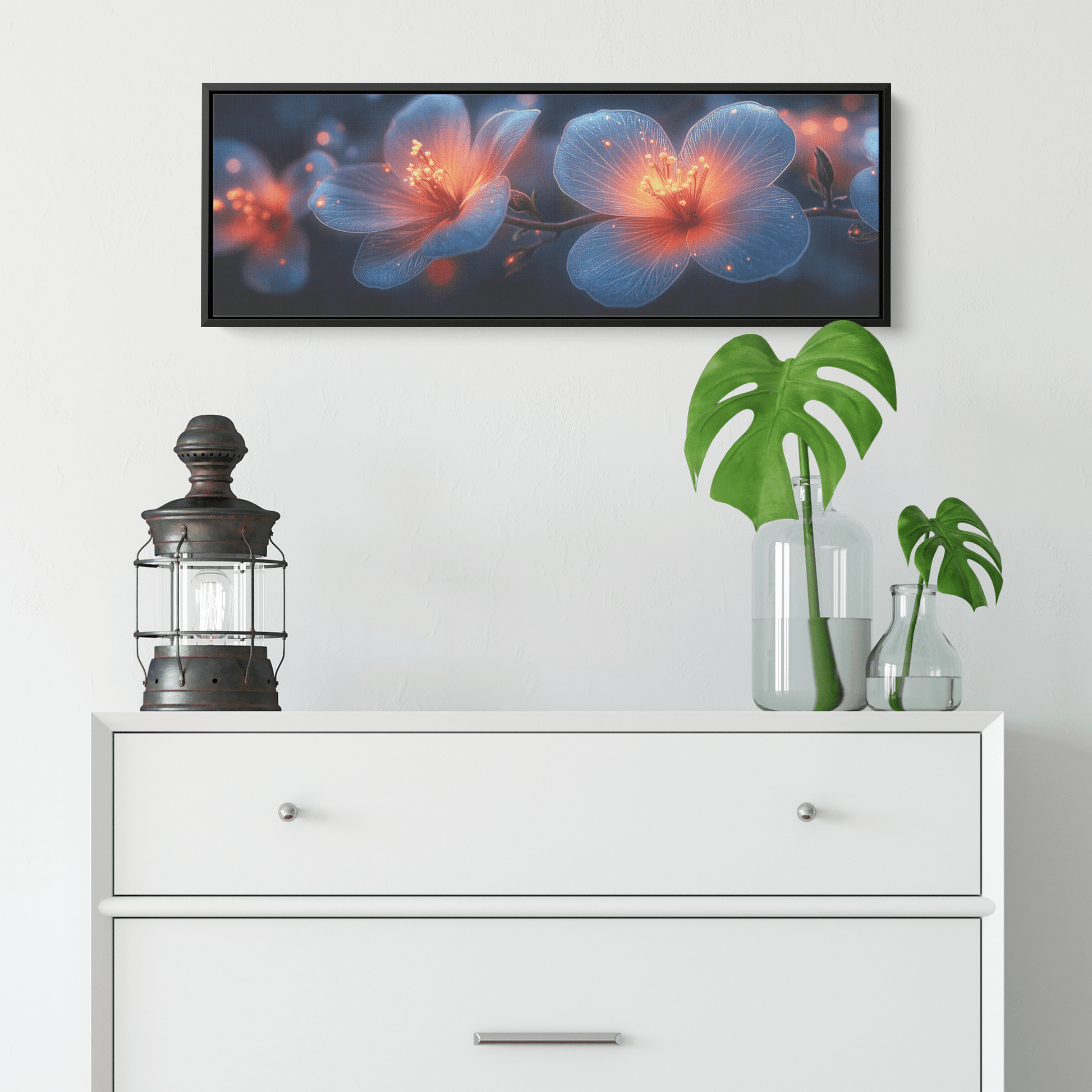 Beautiful Realistic Artwork Gradient Flowers Delicate Geometric Outlines Iridescent Petals Ultra High Definition Panoramic Framed Canvas Wall Art - Awakening Righteousness