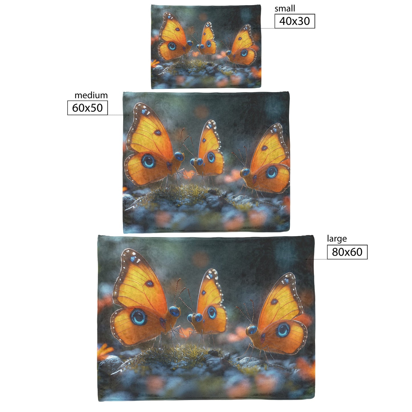 Beautiful Vibrant Orange Butterflies on Mossy Rocks with Blue Eye Patterns Cozy Fleece Sherpa Blanket - Awakening Righteousness