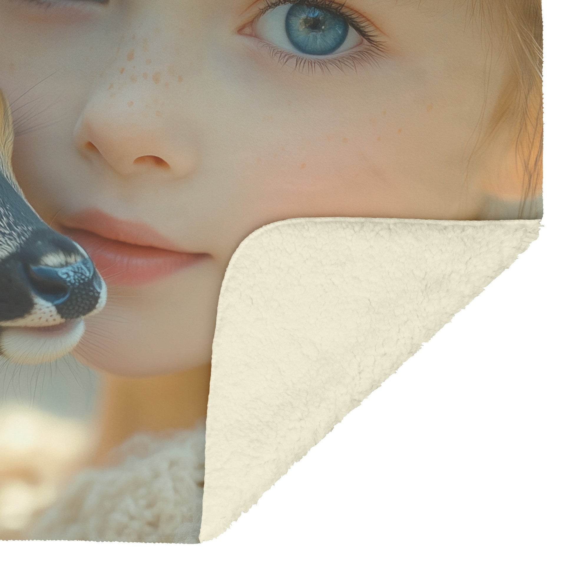 Beautiful Young Girl with Blue Eyes Holding Adorable Baby Deer in Dreamy Natural Setting Cozy Fleece Sherpa Blanket - Awakening Righteousness