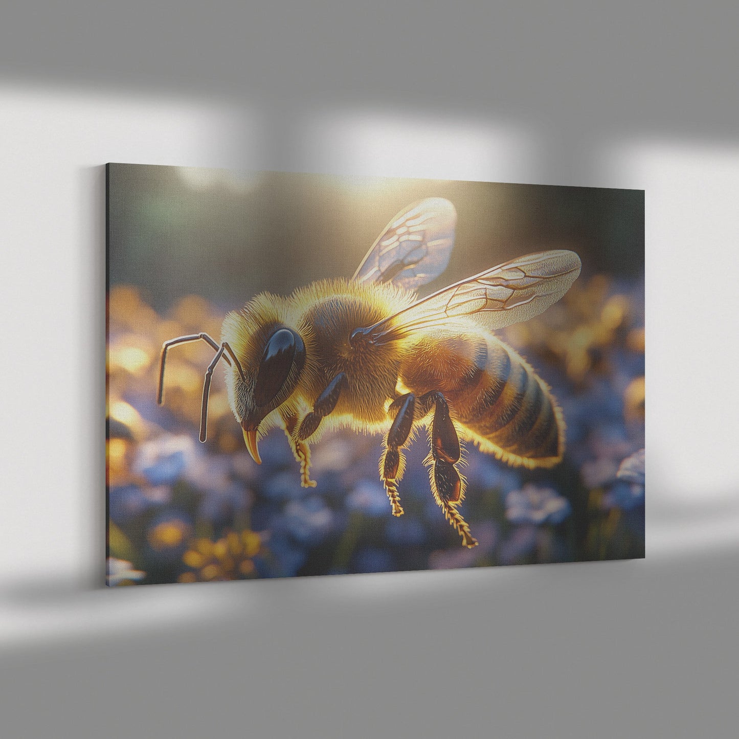 Bee in Flight Over Blooming Flowers Canvas Wall Art Decor - Awakening Righteousness