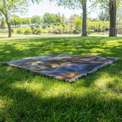 Bee in Flight Over Blooming Flowers Cozy Woven Throw Blanket - Awakening Righteousness