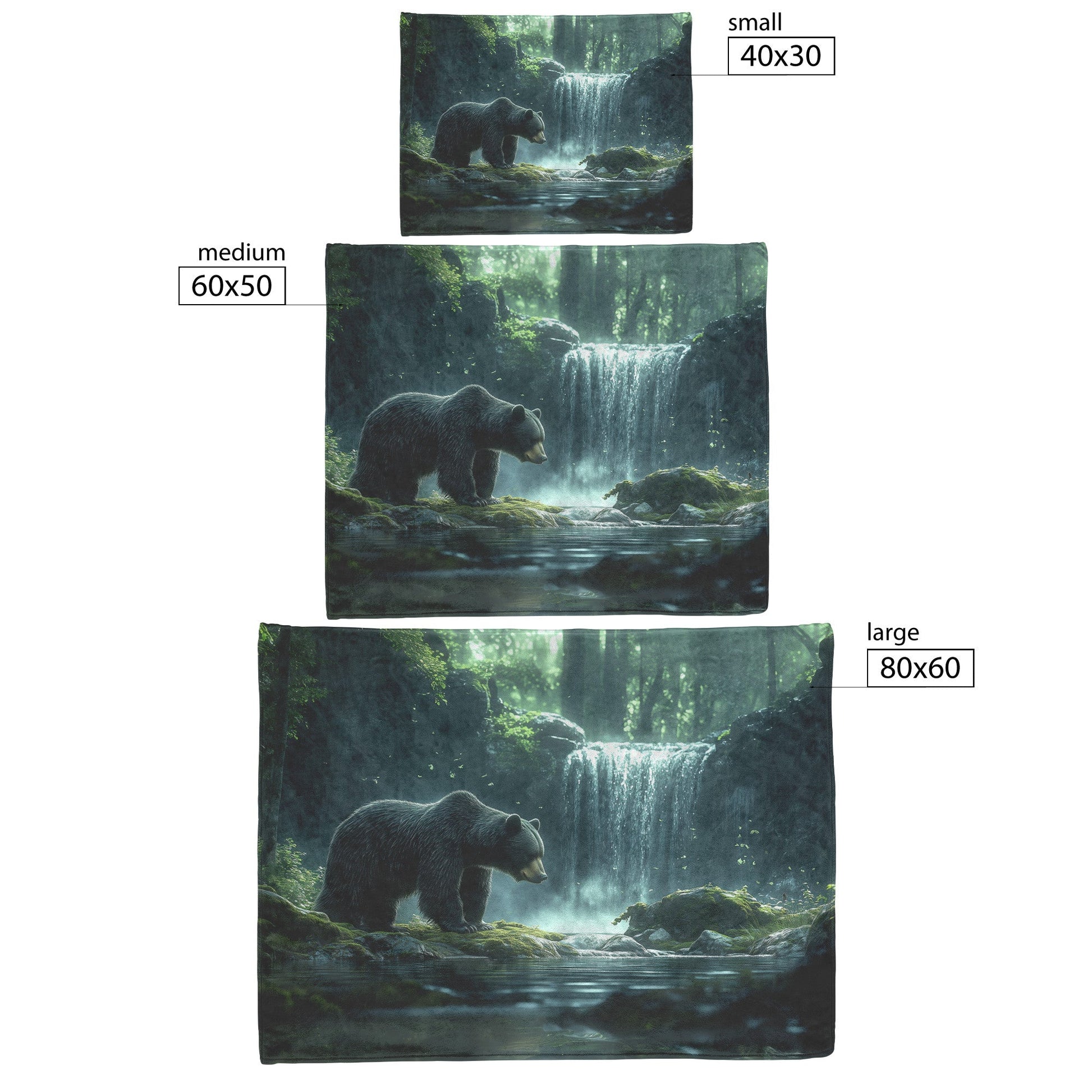 Black Bear Near Glowing Waterfall Mossy Rocks Ethereal Mist Magical Woodland Fleece Sherpa Blanket - Awakening Righteousness