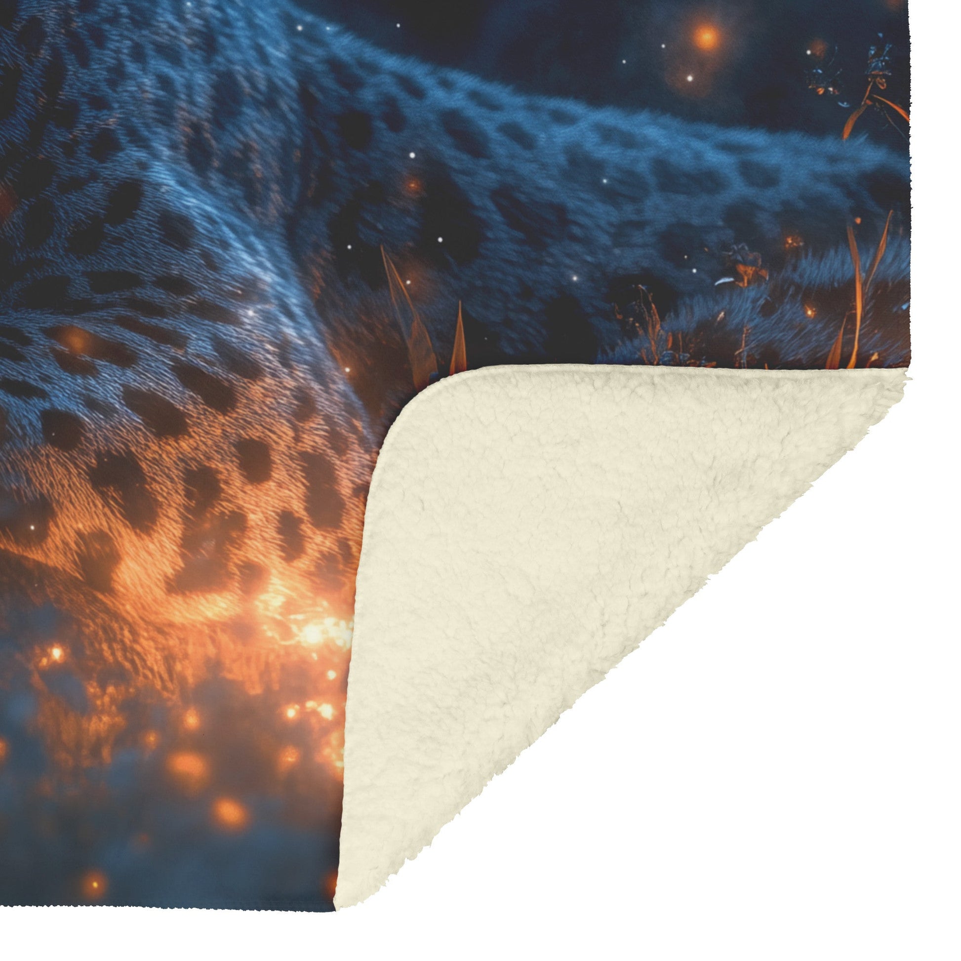 Black Leopard Resting Under Glowing Moonlight in Magical Forest with Silver Light Fleece Sherpa Blanket - Awakening Righteousness