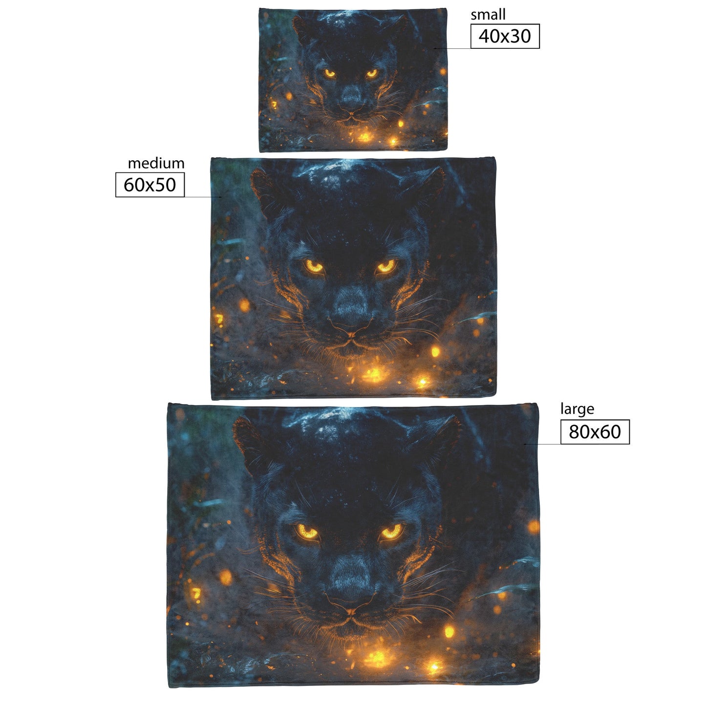 Black Panther with Glowing Golden Eyes in Misty Jungle Surrounded by Bioluminescent Plants Fleece Blanket - Awakening Righteousness