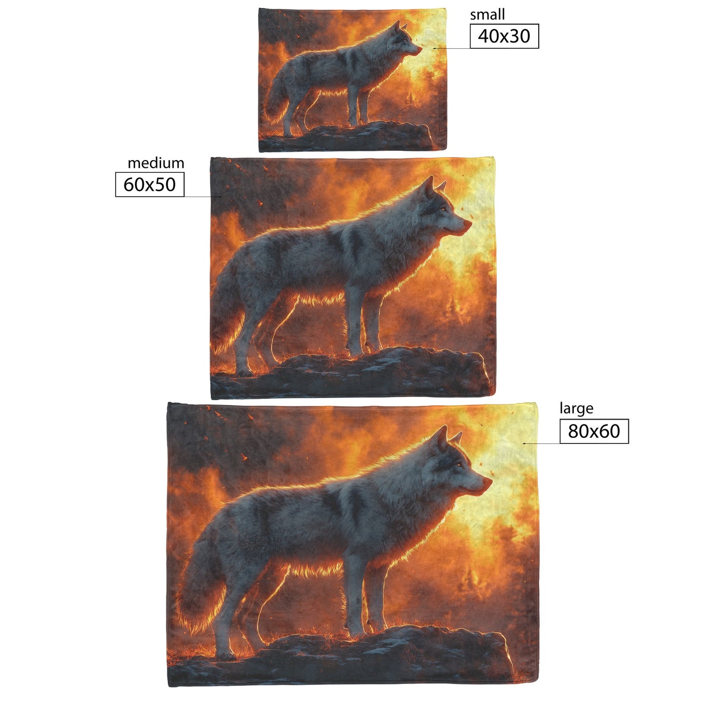 Black Wolf Standing Still on Glowing Rocky Ledge Under Stormy Twilight Sky Dramatic Lighting Cozy Sherpa Blanket - Awakening Righteousness