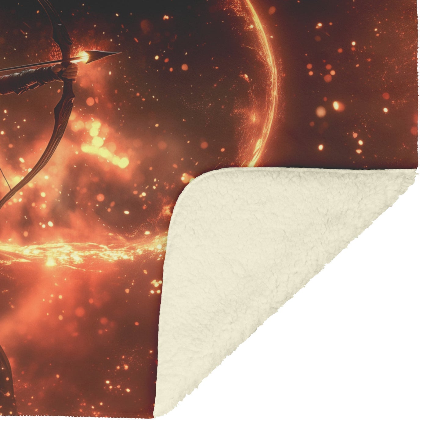 Blood Elf Hunter Fleece Sherpa Blanket Crimson Armor Glowing Bow Golden Shimmer Cosmic Highlights WoW Design - Awakening Righteousness