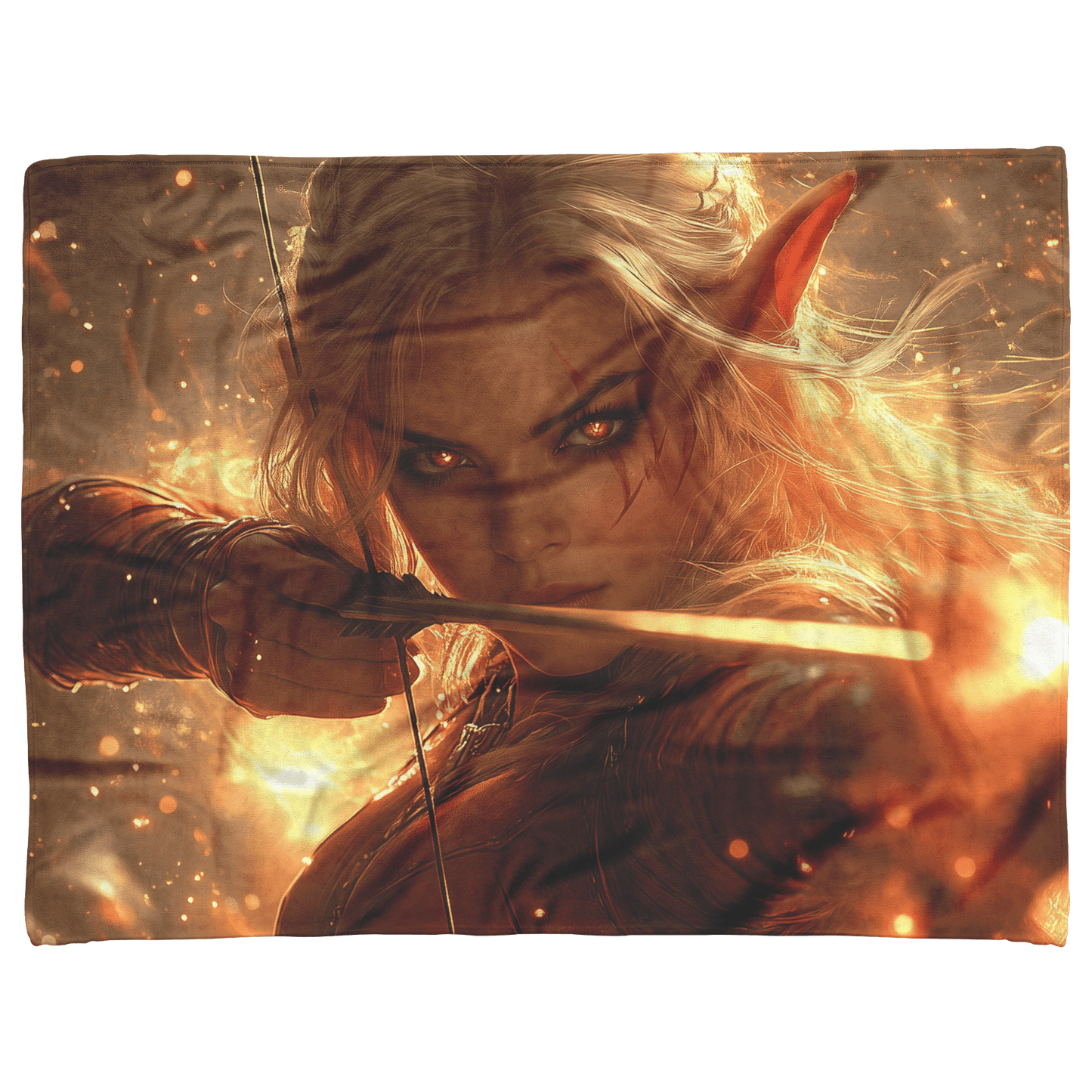 Blood Elf Hunter Fleece Sherpa Blanket Crimson Armor Glowing Bow Golden Textures Cosmic Highlights Bold Majestic WoW Design - Awakening Righteousness