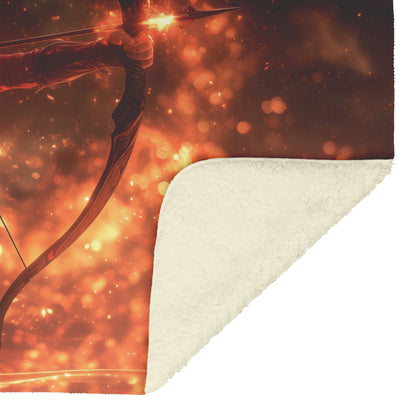 Blood Elf Hunter Fleece Sherpa Blanket Crimson Armor Glowing Bow Golden Textures Cosmic Highlights Majestic WoW Design - Awakening Righteousness
