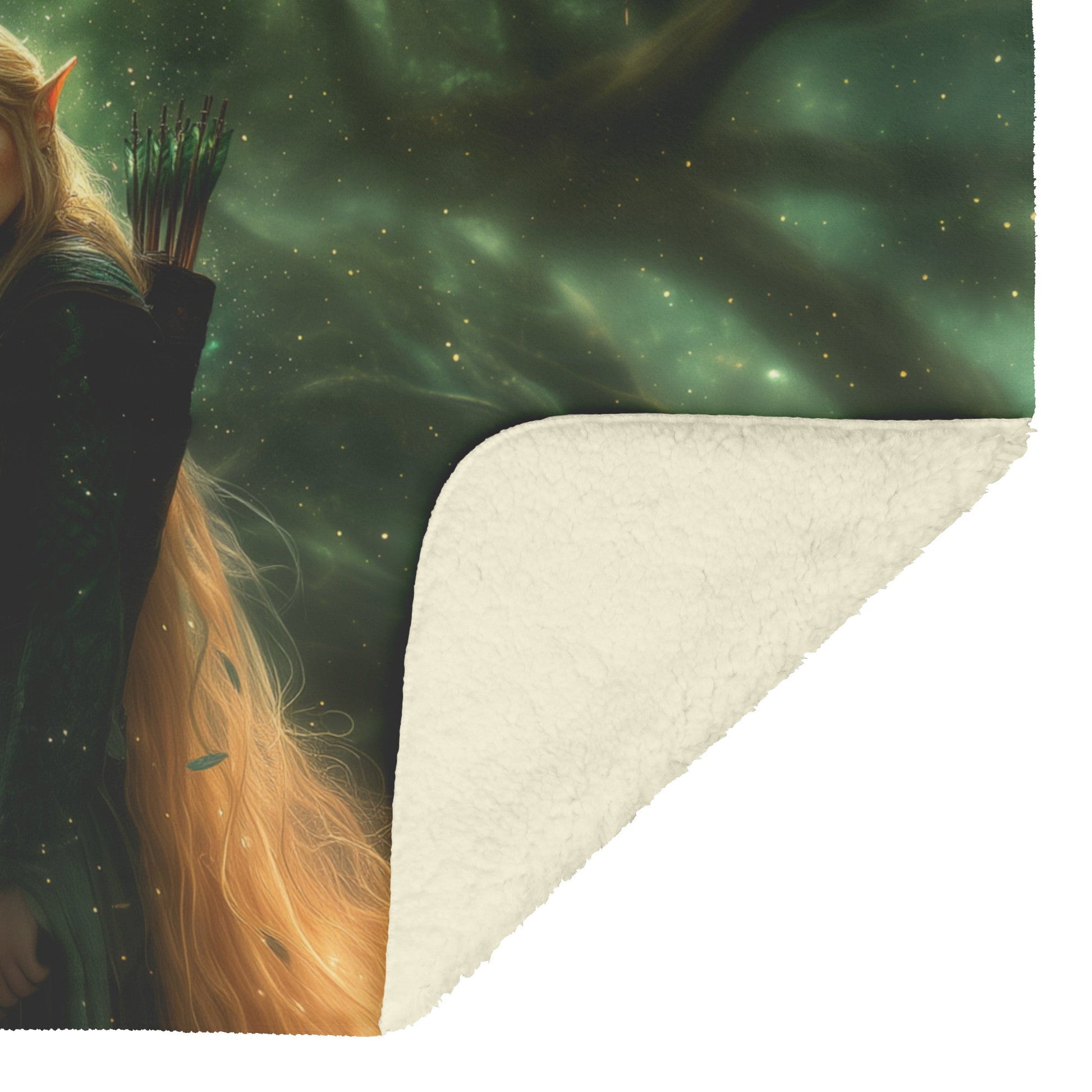 Blood Elf Hunter Fleece Sherpa Blanket Dense Forest Glowing Arrows Shimmering Stars Green Mist Peaceful Powerful WoW Design - Awakening Righteousness