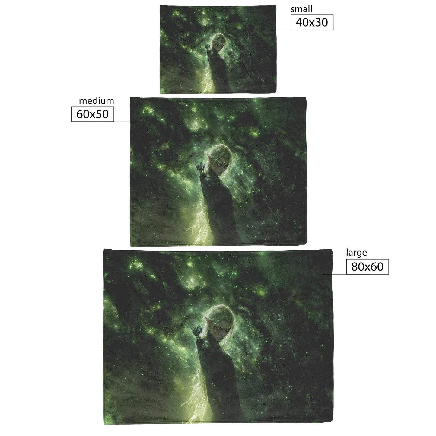 Blood Elf Hunter Fleece Sherpa Blanket Dense Forest Glowing Arrows Shimmering Stars Green Mist Peaceful Powerful WoW Design - Awakening Righteousness