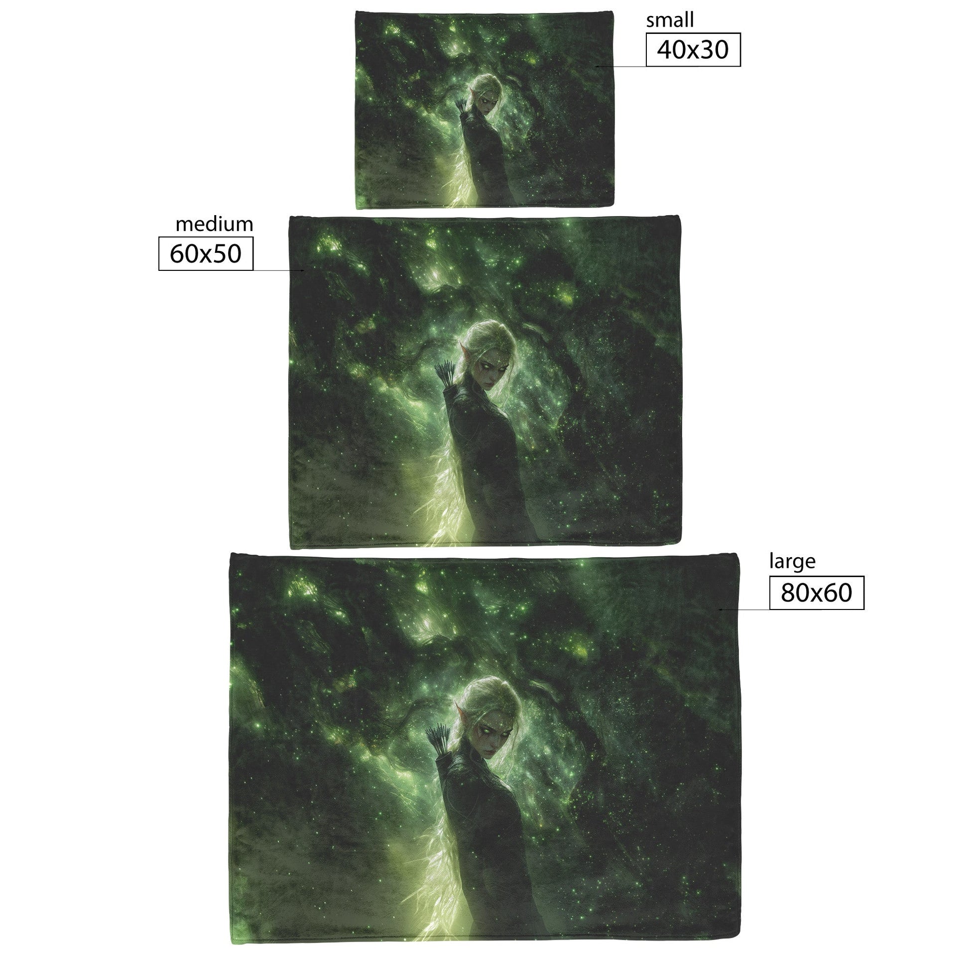 Blood Elf Hunter Fleece Sherpa Blanket Dense Forest Glowing Arrows Shimmering Stars Green Mist Peaceful Powerful WoW Design - Awakening Righteousness