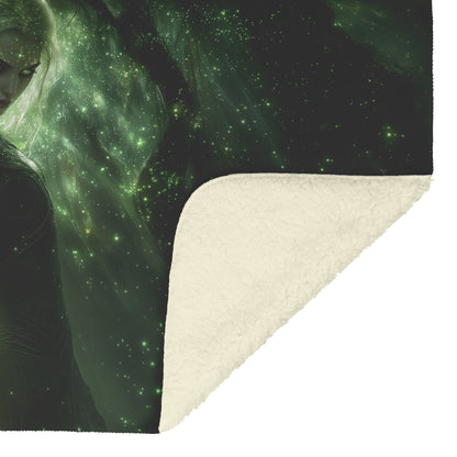 Blood Elf Hunter Fleece Sherpa Blanket Dense Forest Glowing Arrows Shimmering Stars Green Mist Peaceful Powerful WoW Design - Awakening Righteousness