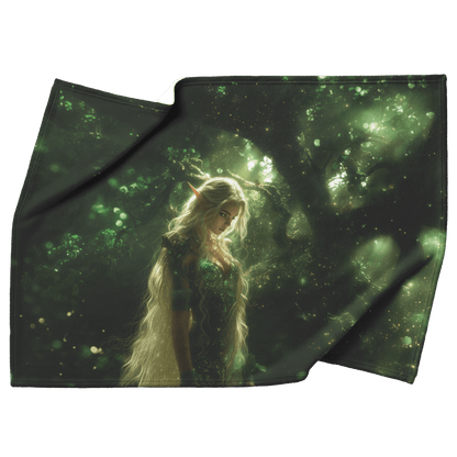 Blood Elf Hunter Fleece Sherpa Blanket Enchanted Forest Golden Mist Green Light Serene Elegant WoW Design - Awakening Righteousness