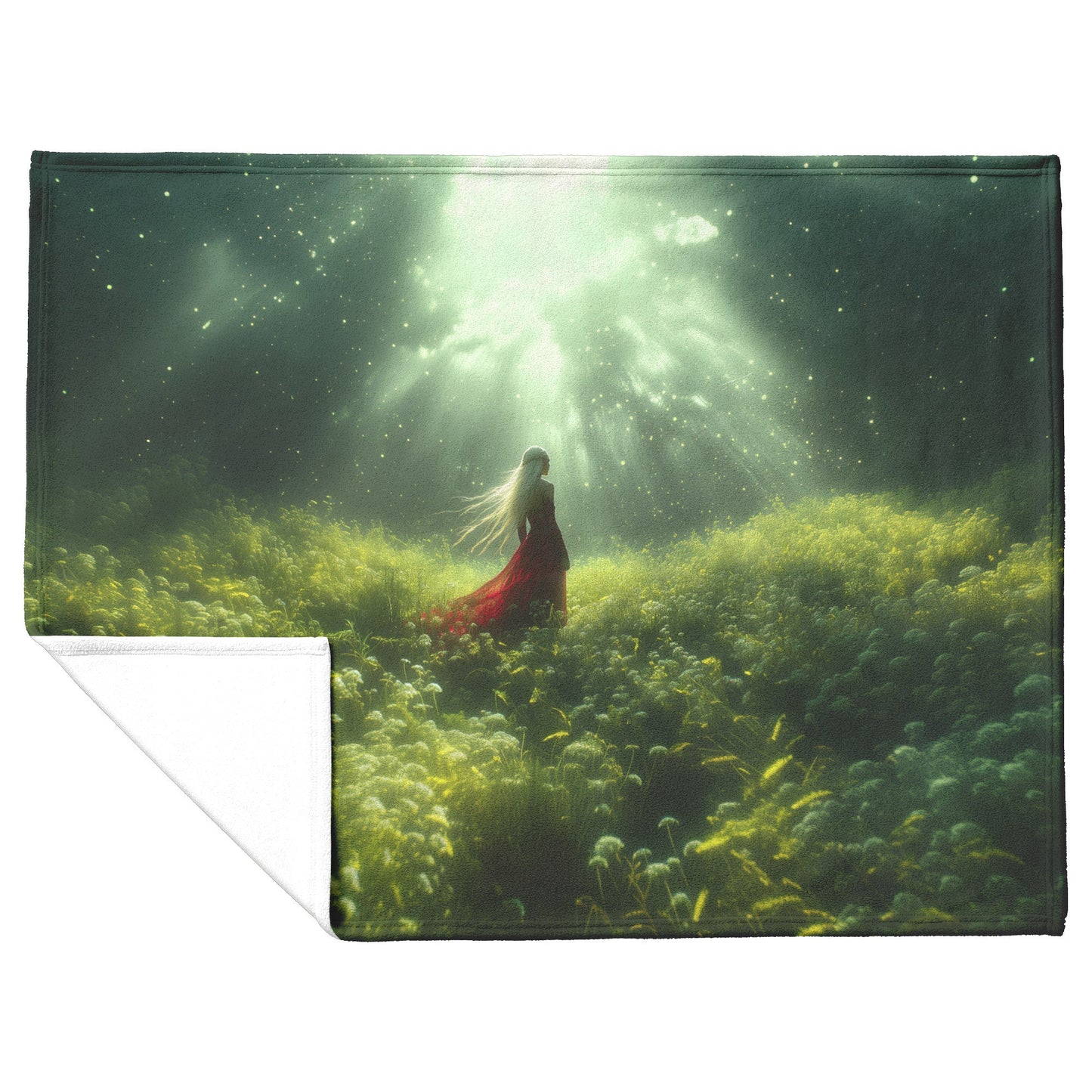Blood Elf Hunter Fleece Sherpa Blanket Enchanted Forest Golden Mist Green Light Serene Elegant WoW Design - Awakening Righteousness