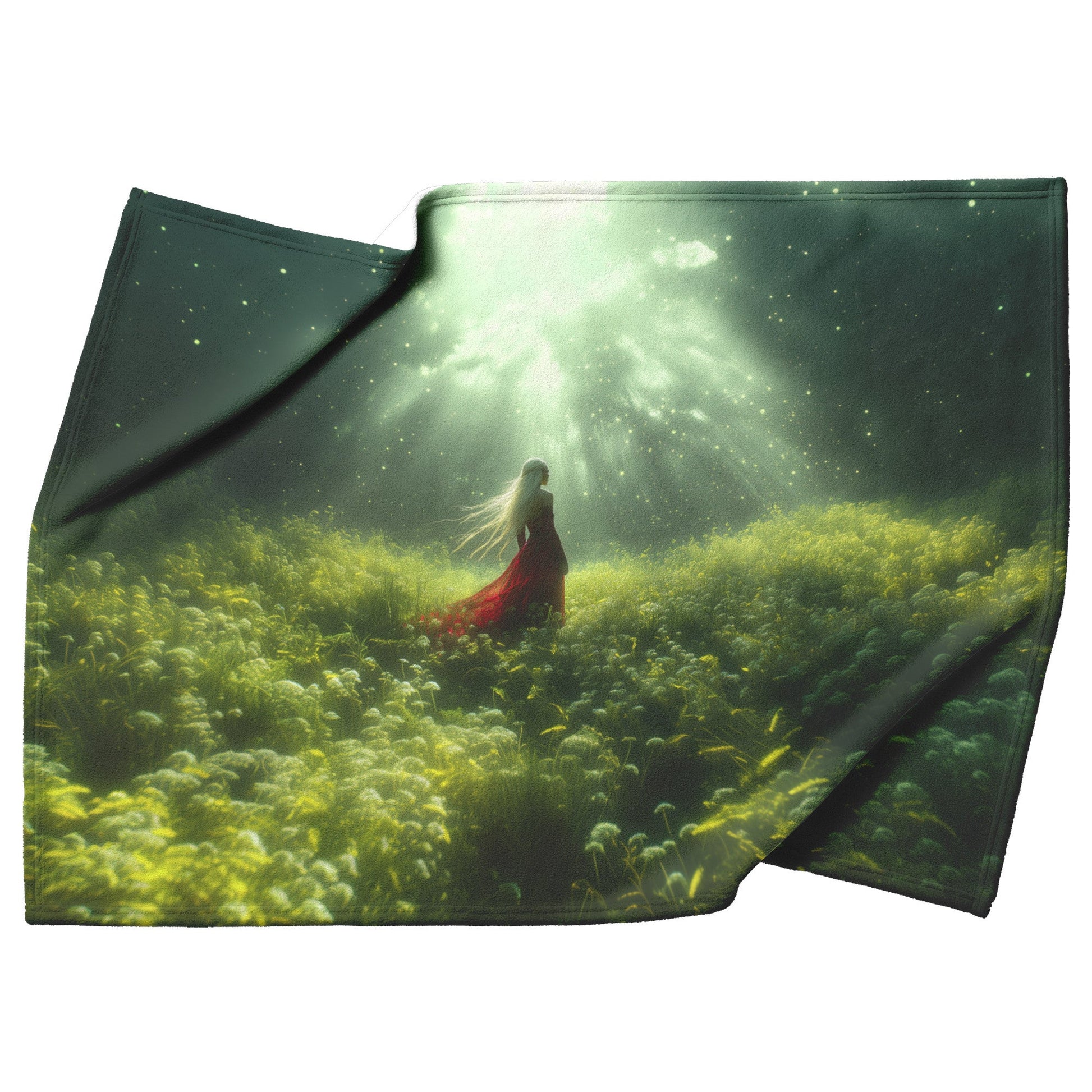 Blood Elf Hunter Fleece Sherpa Blanket Enchanted Forest Golden Mist Green Light Serene Elegant WoW Design - Awakening Righteousness