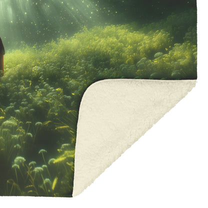 Blood Elf Hunter Fleece Sherpa Blanket Enchanted Forest Golden Mist Green Light Serene Elegant WoW Design - Awakening Righteousness