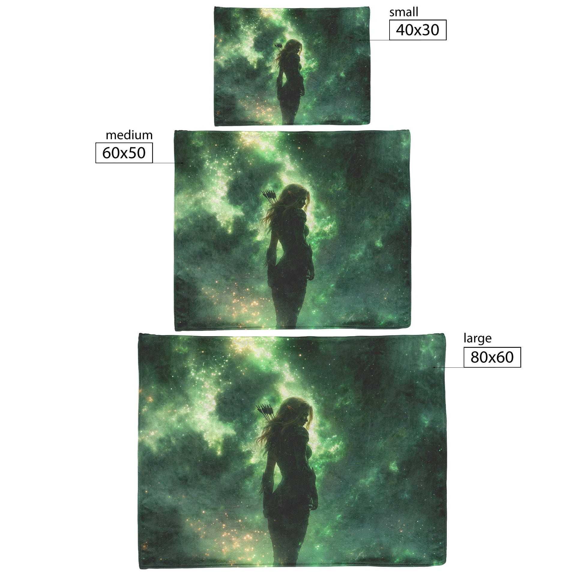 Blood Elf Hunter Fleece Sherpa Blanket Glowing Arrows Dense Forest Green Mist Shimmering Stars Peaceful Powerful WoW Design - Awakening Righteousness
