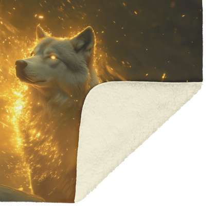 Blood Elf Hunter Fleece Sherpa Blanket Radiant Wolf Golden Light Trails Cascading Textures Serene Inspiring WoW Design - Awakening Righteousness