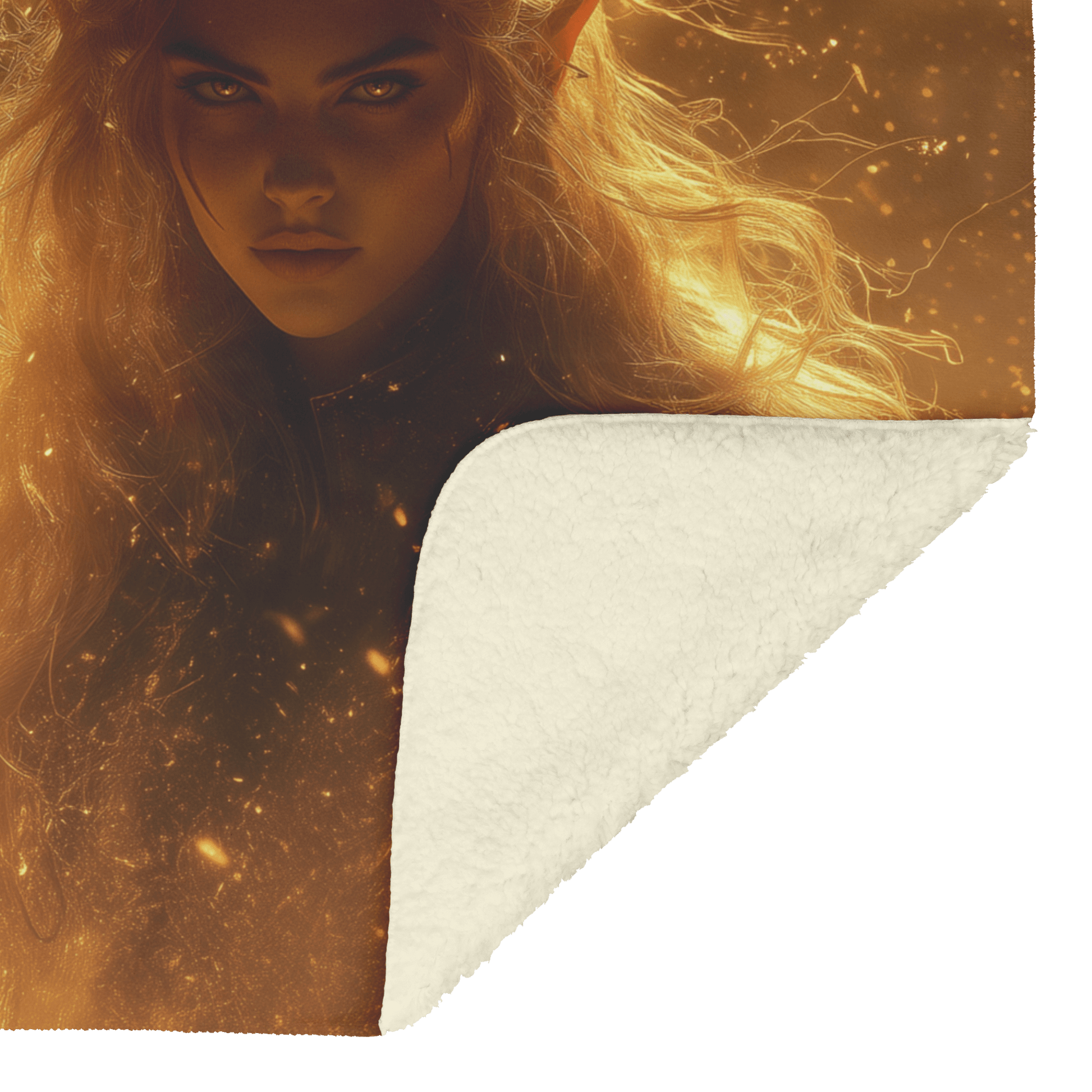 Blood Elf Hunter Fleece Sherpa Blanket Radiant Wolf Golden Light Trails Cascading Textures Serene Inspiring WoW Design - Awakening Righteousness