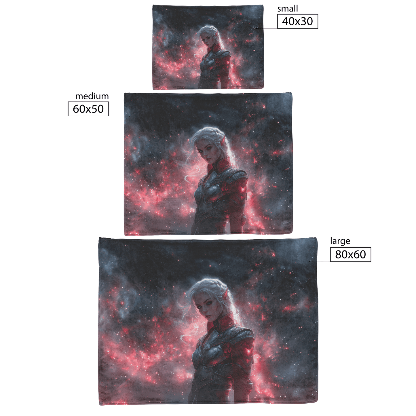 Blood Elf Hunter Fleece Sherpa Blanket Silver Crimson Armor Cosmic Mist Glowing Stars Powerful Majestic Design - Awakening Righteousness