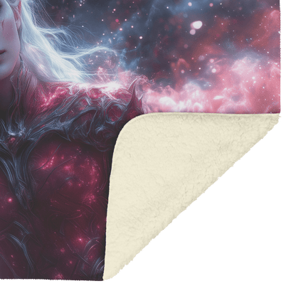 Blood Elf Hunter Fleece Sherpa Blanket Silver Crimson Armor Cosmic Mist Glowing Stars Powerful Majestic WoW Design - Awakening Righteousness