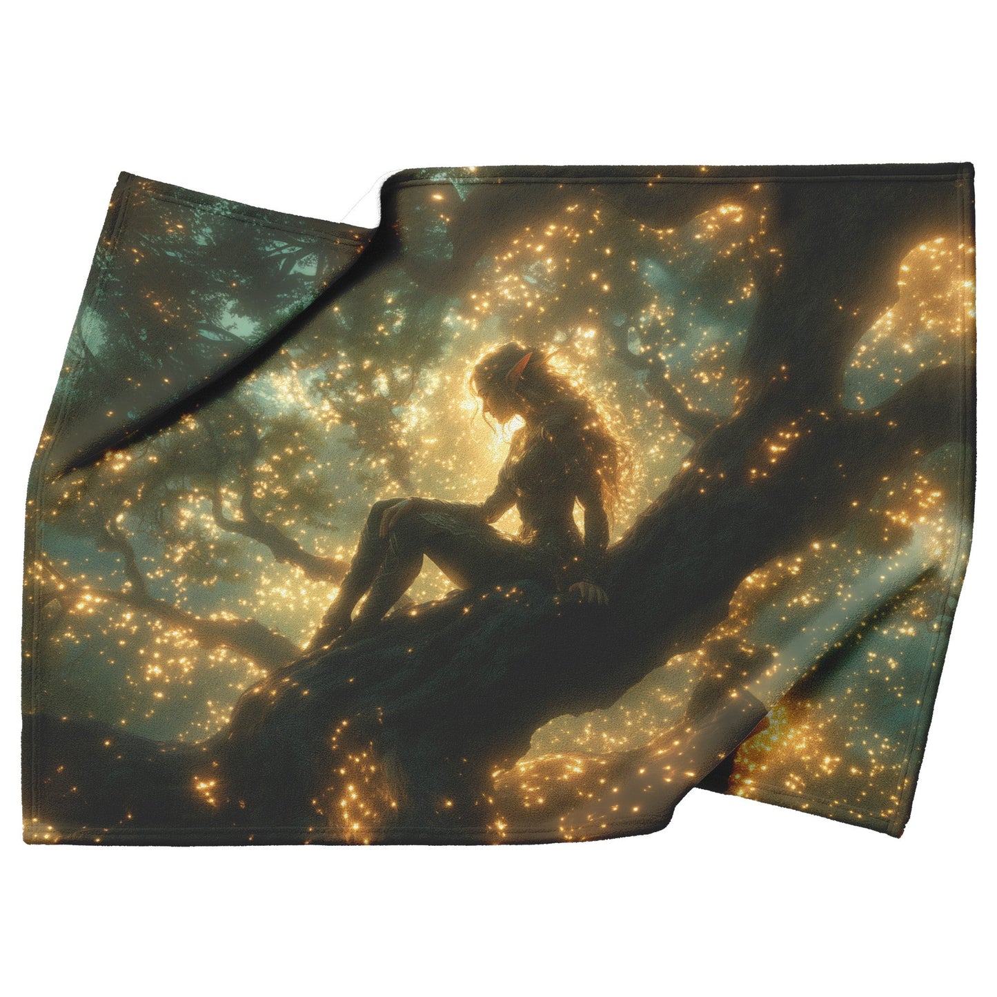 Blood Elf Hunter Fleece Sherpa Blanket Treetop Green Textures Golden Highlights Tranquil Peaceful WoW Design - Awakening Righteousness