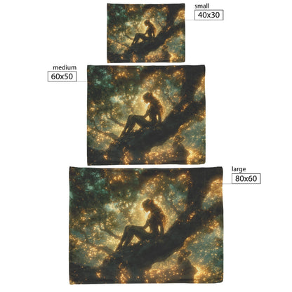 Blood Elf Hunter Fleece Sherpa Blanket Treetop Green Textures Golden Highlights Tranquil Peaceful WoW Design - Awakening Righteousness
