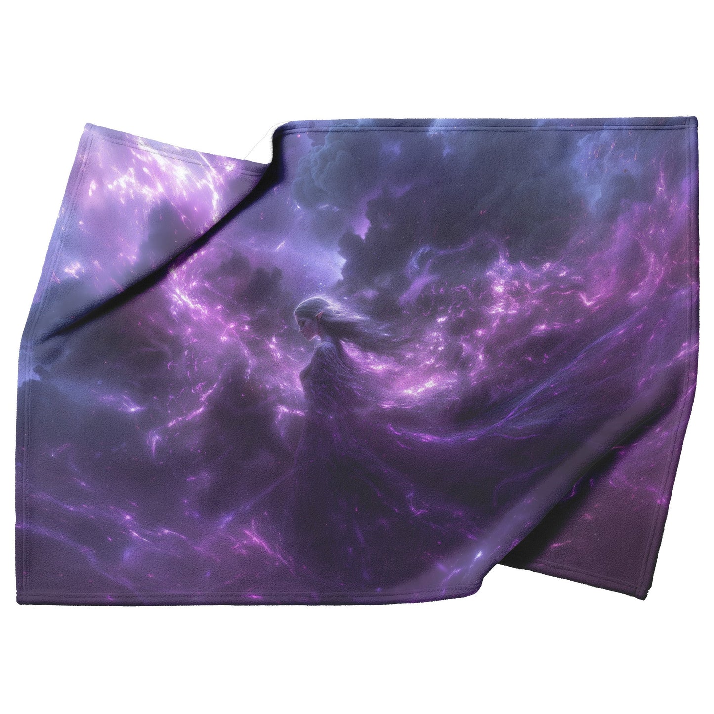 Blood Elf Mage Fleece Sherpa Blanket Arcane Robes Purple Silver Light Trails Serene Magical WoW Design - Awakening Righteousness
