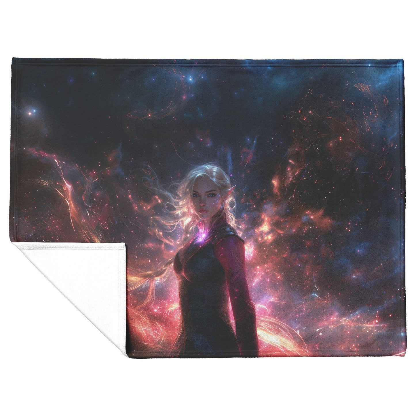 Blood Elf Mage Fleece Sherpa Blanket Arcane Shields Shimmering Stars Cosmic Textures Majestic Powerful WoW Design - Awakening Righteousness