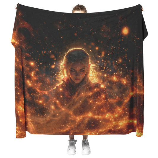 Blood Elf Mage Fleece Sherpa Blanket Arcane Shields Shimmering Stars Cosmic Textures Majestic Powerful WoW Design - Awakening Righteousness