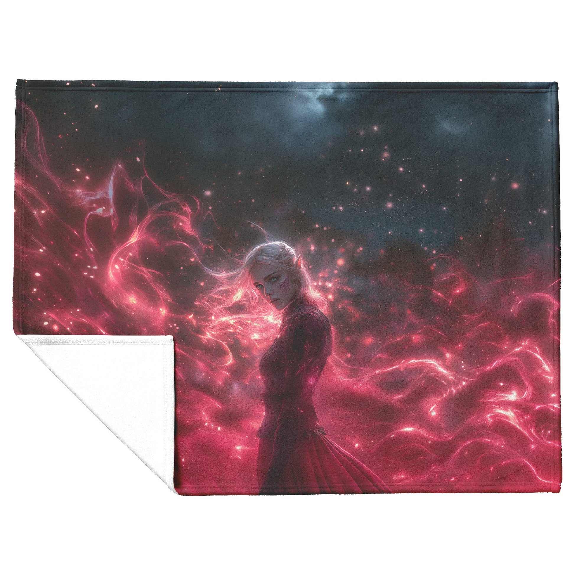 Blood Elf Mage Fleece Sherpa Blanket Arcane Shields Shimmering Stars Cosmic Textures Majestic Powerful WoW Design - Awakening Righteousness
