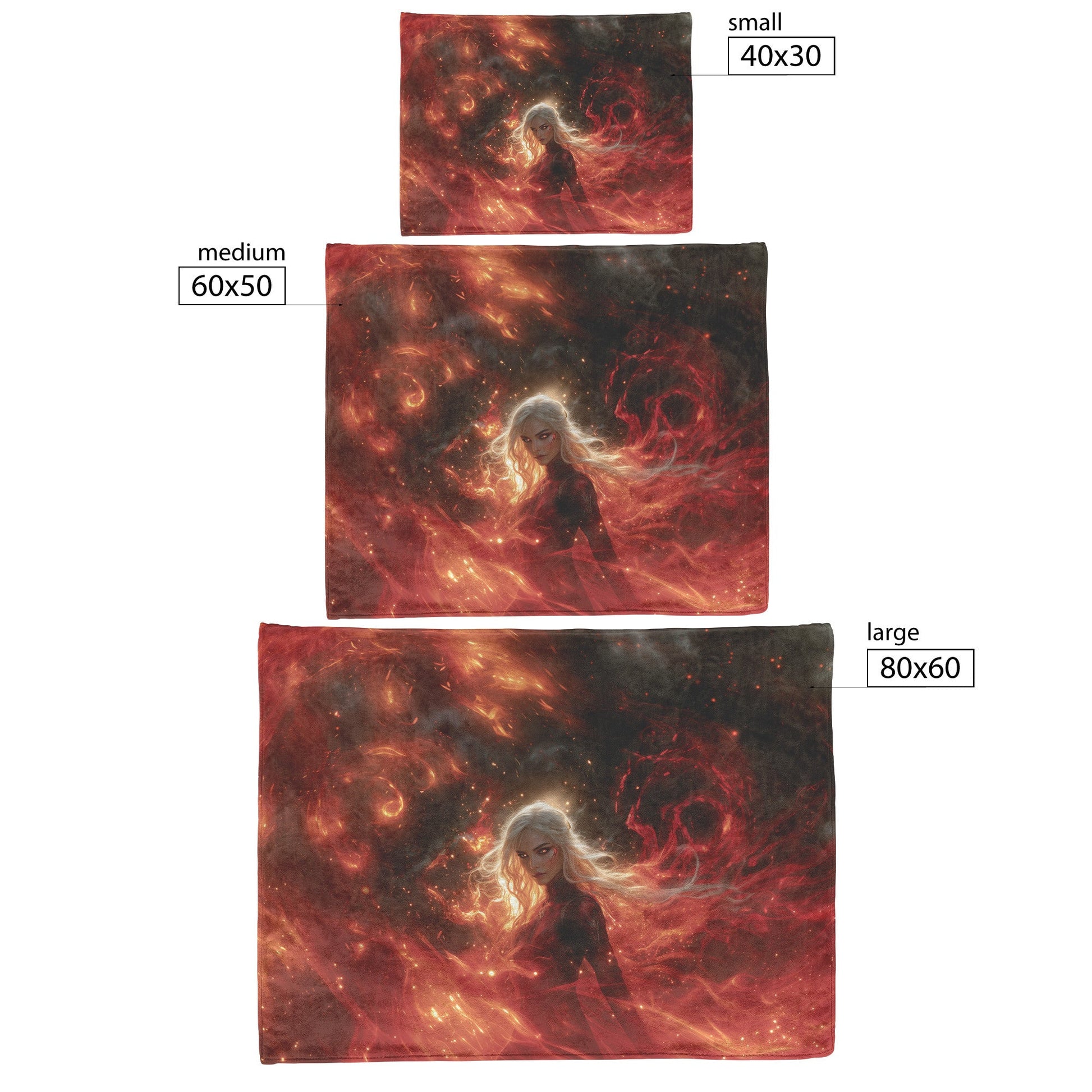 Blood Elf Mage Fleece Sherpa Blanket Fiery Magic Red Gold Flames Shimmering Stars Glowing Accents Bold Dynamic WoW Design - Awakening Righteousness