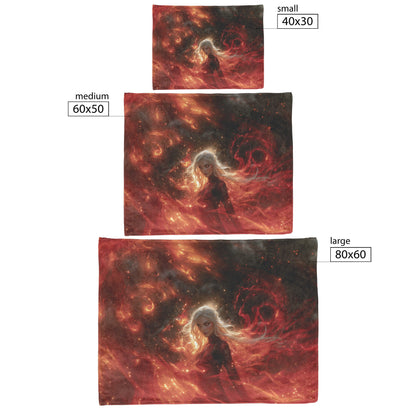 Blood Elf Mage Fleece Sherpa Blanket Fiery Magic Red Gold Flames Shimmering Stars Glowing Accents Bold Dynamic WoW Design - Awakening Righteousness