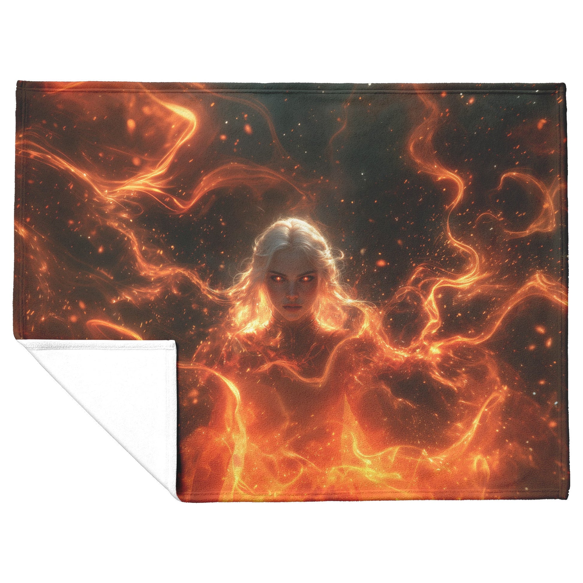 Blood Elf Mage Fleece Sherpa Blanket Fiery Magic Red Gold Flames Shimmering Stars Glowing Accents Bold Dynamic WoW Design - Awakening Righteousness