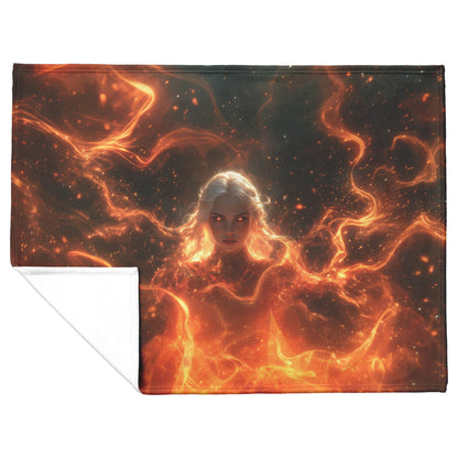 Blood Elf Mage Fleece Sherpa Blanket Fiery Magic Red Gold Flames Shimmering Stars Glowing Accents Bold Dynamic WoW Design - Awakening Righteousness