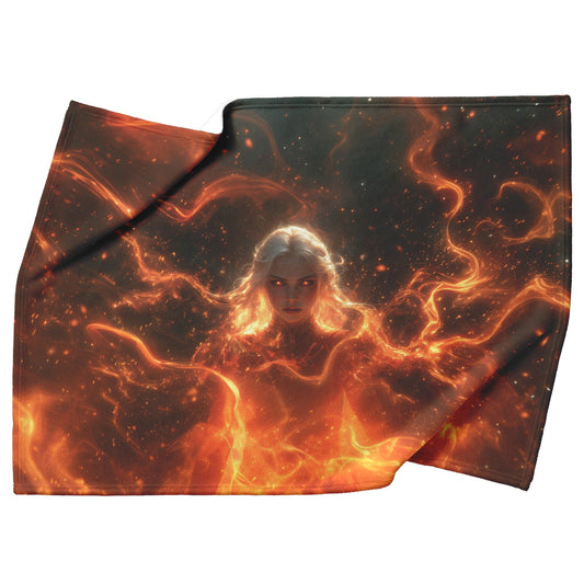 Blood Elf Mage Fleece Sherpa Blanket Fiery Magic Red Gold Flames Shimmering Stars Glowing Accents Bold Dynamic WoW Design - Awakening Righteousness