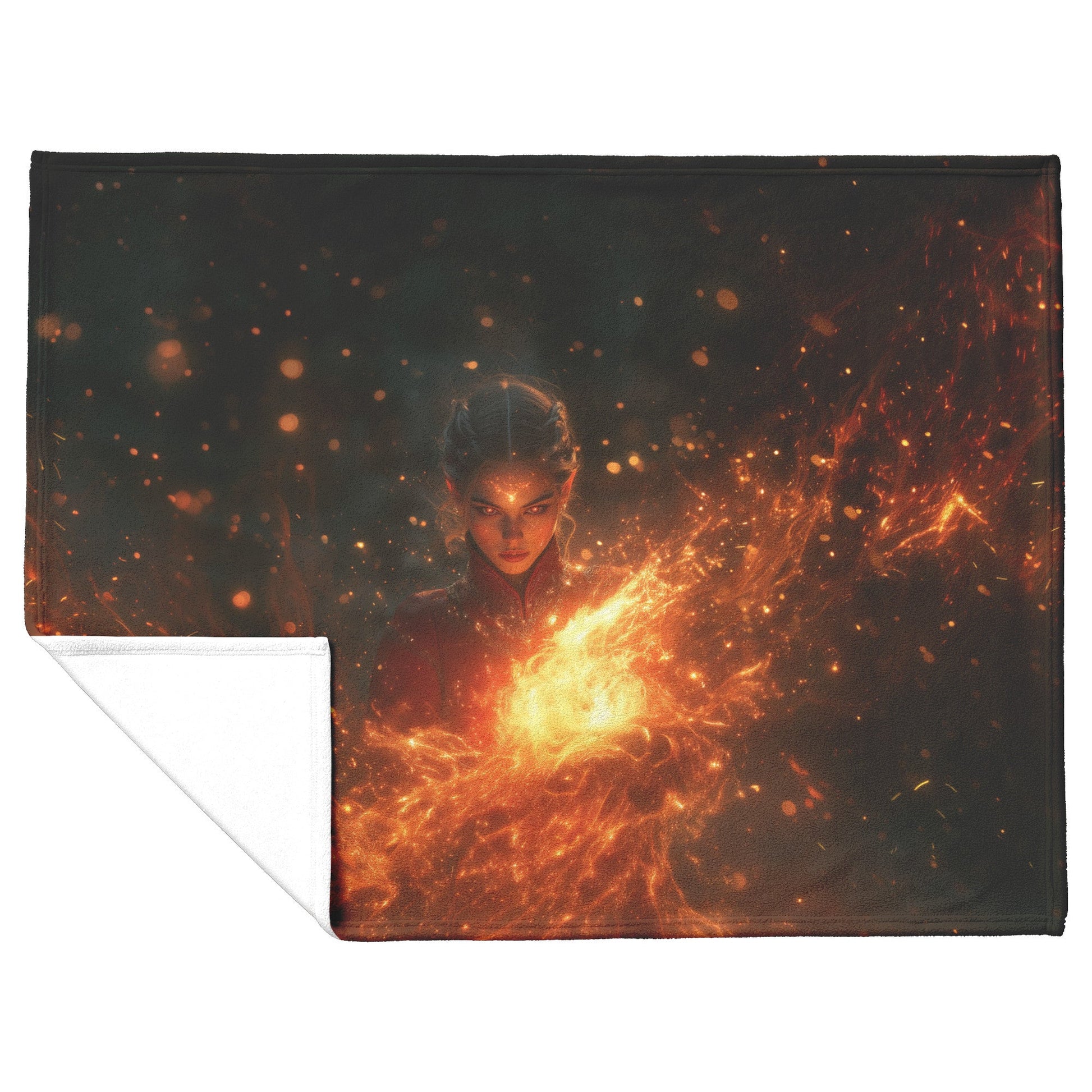 Blood Elf Mage Fleece Sherpa Blanket Fireball Casting Red Orange Trails Golden Textures Stars Bold Vibrant WoW Design - Awakening Righteousness