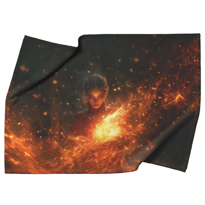 Blood Elf Mage Fleece Sherpa Blanket Fireball Casting Red Orange Trails Golden Textures Stars Bold Vibrant WoW Design - Awakening Righteousness