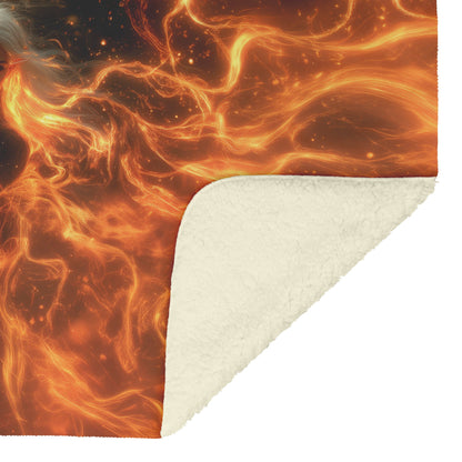 Blood Elf Mage Fleece Sherpa Blanket Fireball Red Orange Trails Golden Textures Cascading Stars Bold Vibrant Design - Awakening Righteousness