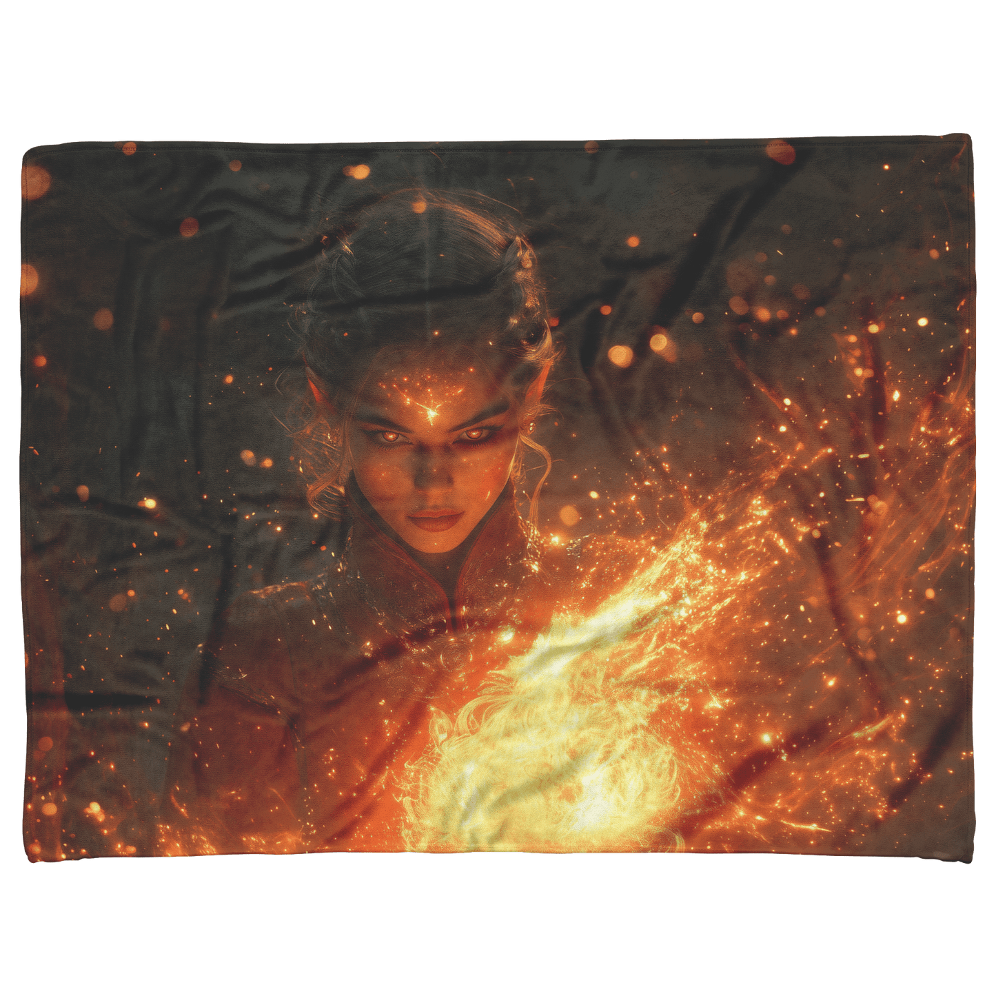 Blood Elf Mage Fleece Sherpa Blanket Fireball Red Orange Trails Golden Textures Cascading Stars Bold Vibrant WoW Design - Awakening Righteousness