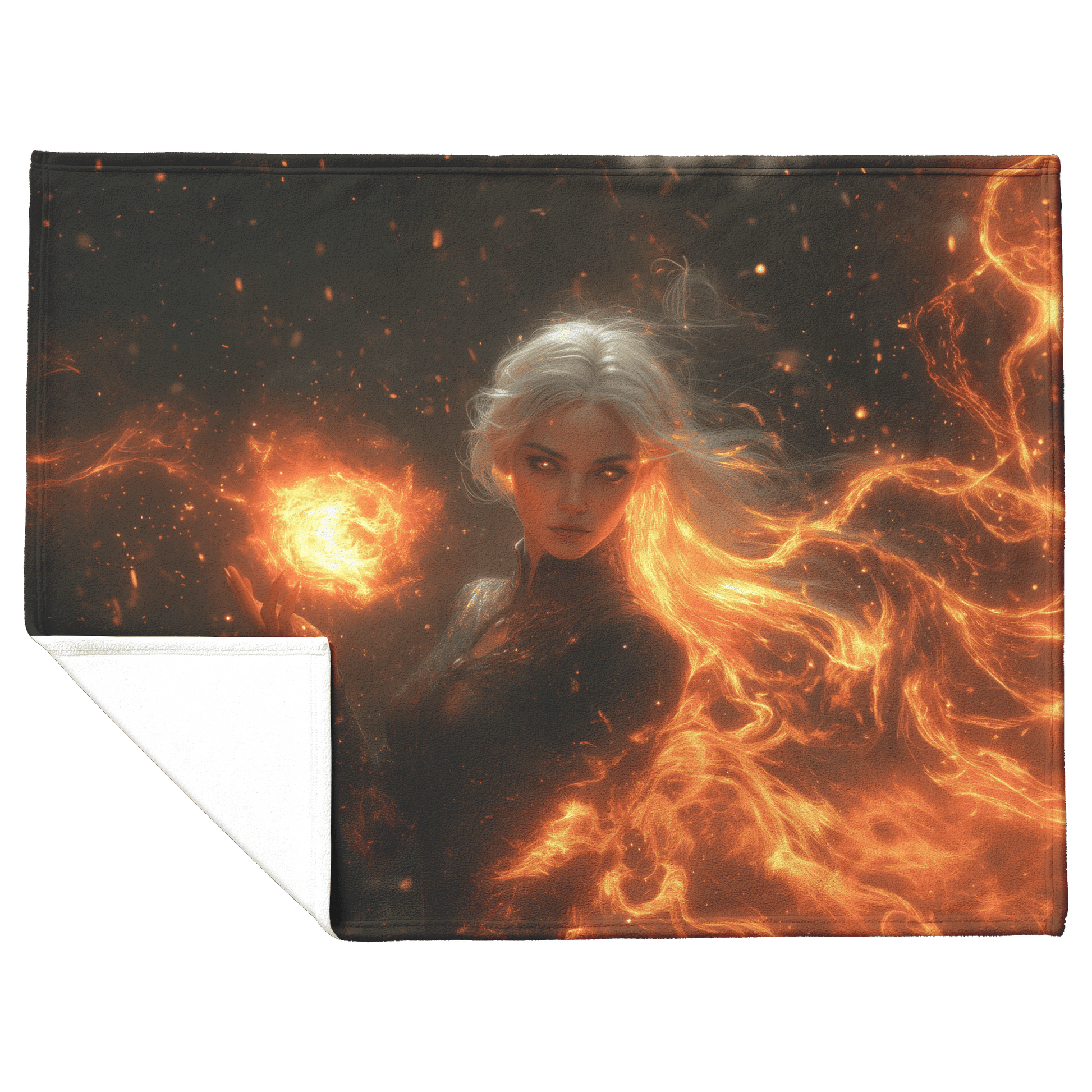 Blood Elf Mage Fleece Sherpa Blanket Fireball Red Orange Trails Golden Textures Cascading Stars Bold Vibrant WoW Design - Awakening Righteousness