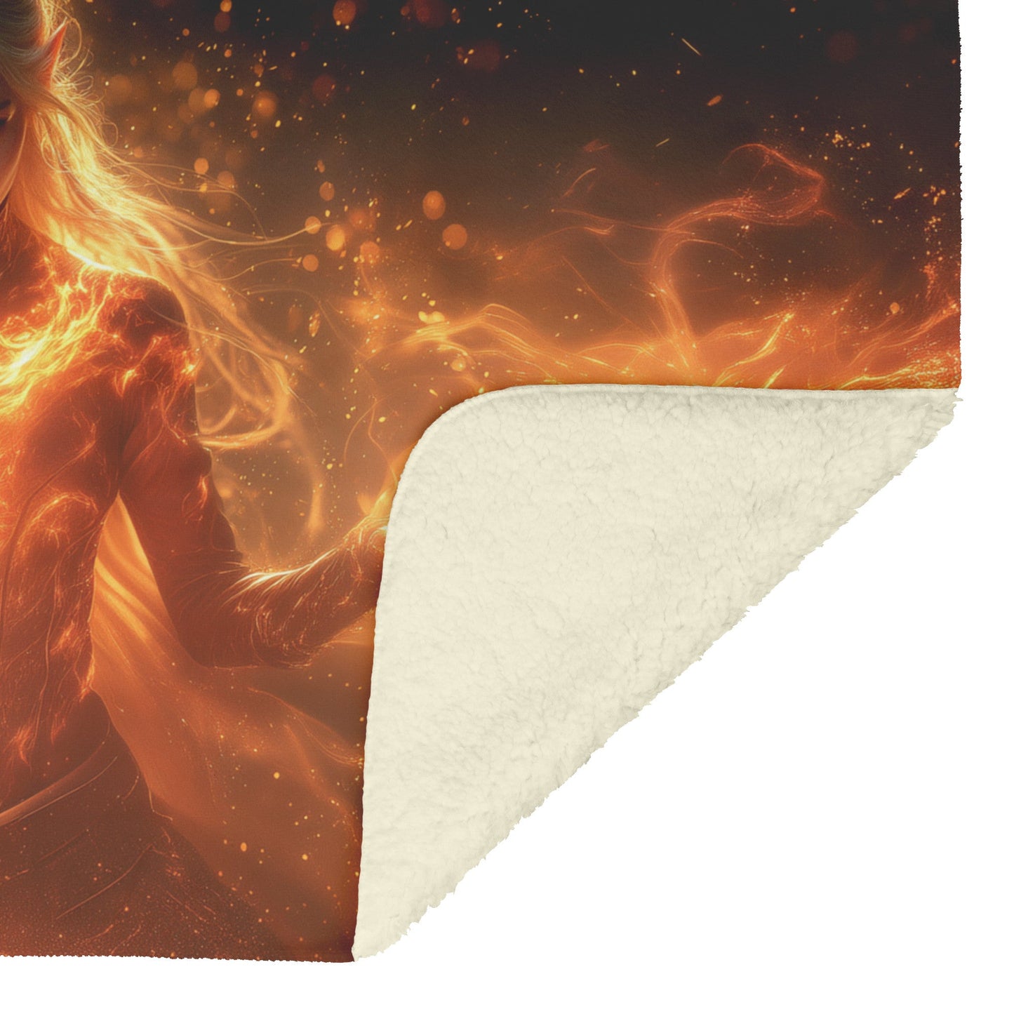 Blood Elf Mage Fleece Sherpa Blanket Fireball Red Orange Trails Golden Textures Cascading Stars Bold Vibrant WoW Design - Awakening Righteousness