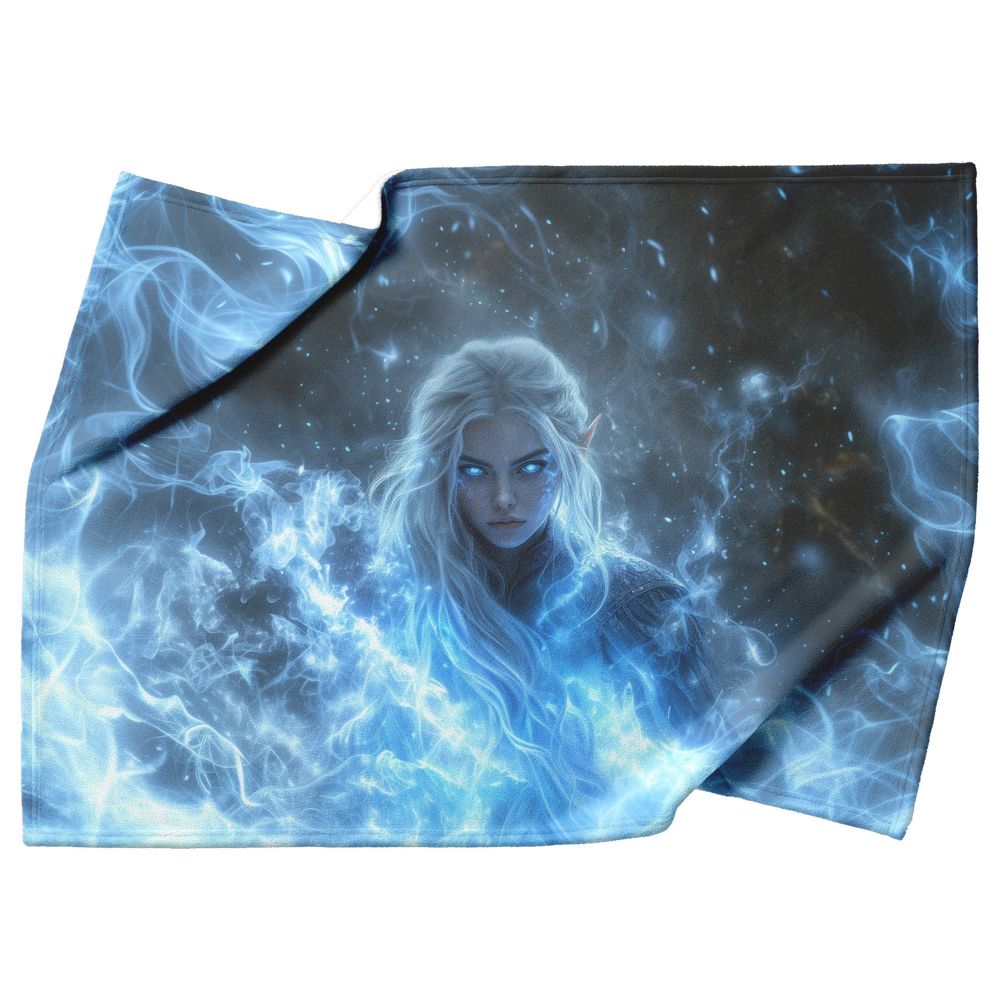 Blood Elf Mage Fleece Sherpa Blanket Frost Magic Blue Mist Silver Highlights Tranquil Powerful WoW Design - Awakening Righteousness
