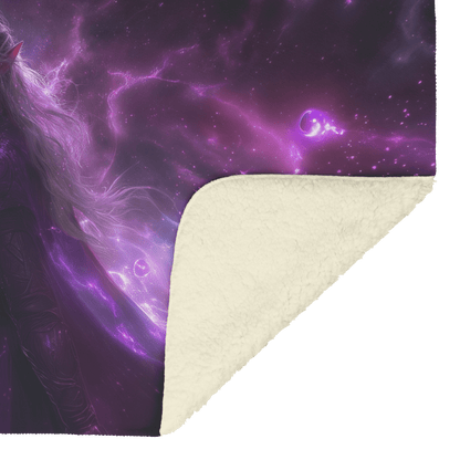 Blood Elf Mage Fleece Sherpa Blanket Glowing Purple Robes Cosmic Textures Arcane Symbols Elegant Serene WoW Design - Awakening Righteousness