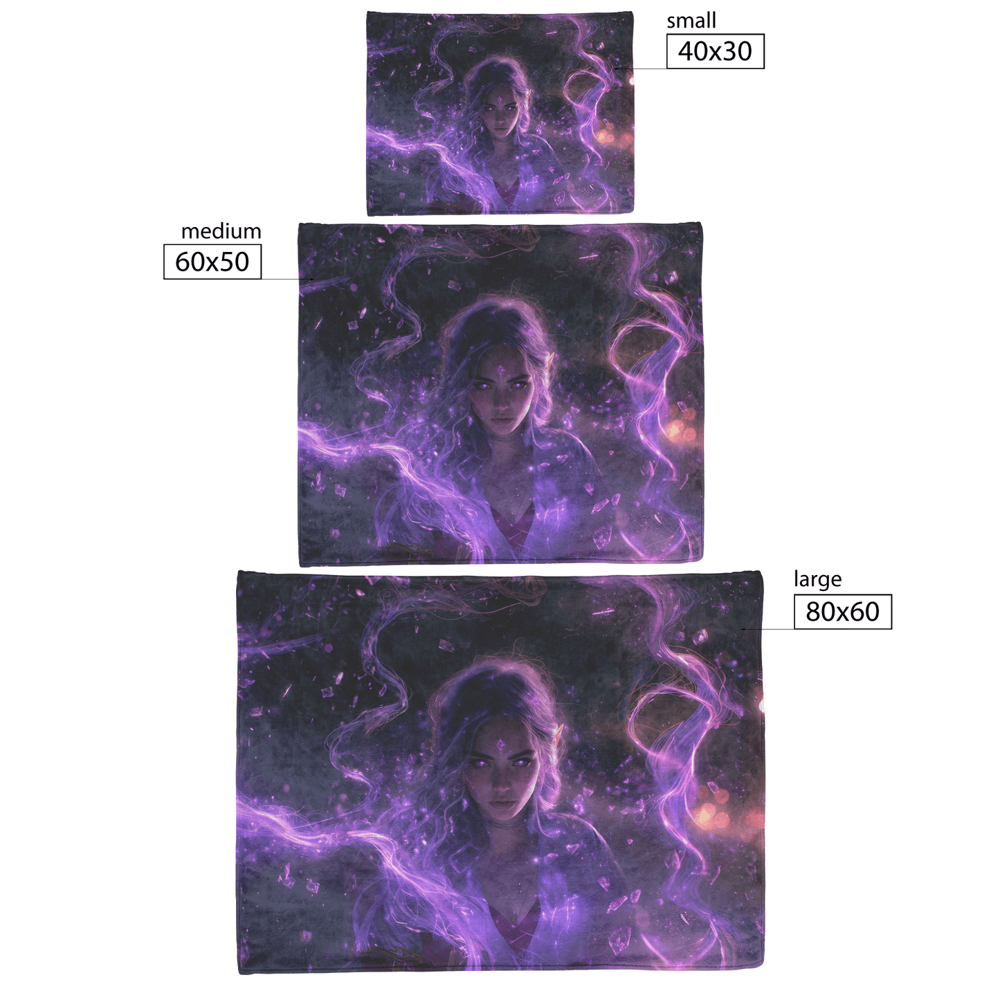 Blood Elf Mage Fleece Sherpa Blanket Glowing Purple Robes Cosmic Textures Arcane Symbols Elegant Serene WoW Design - Awakening Righteousness