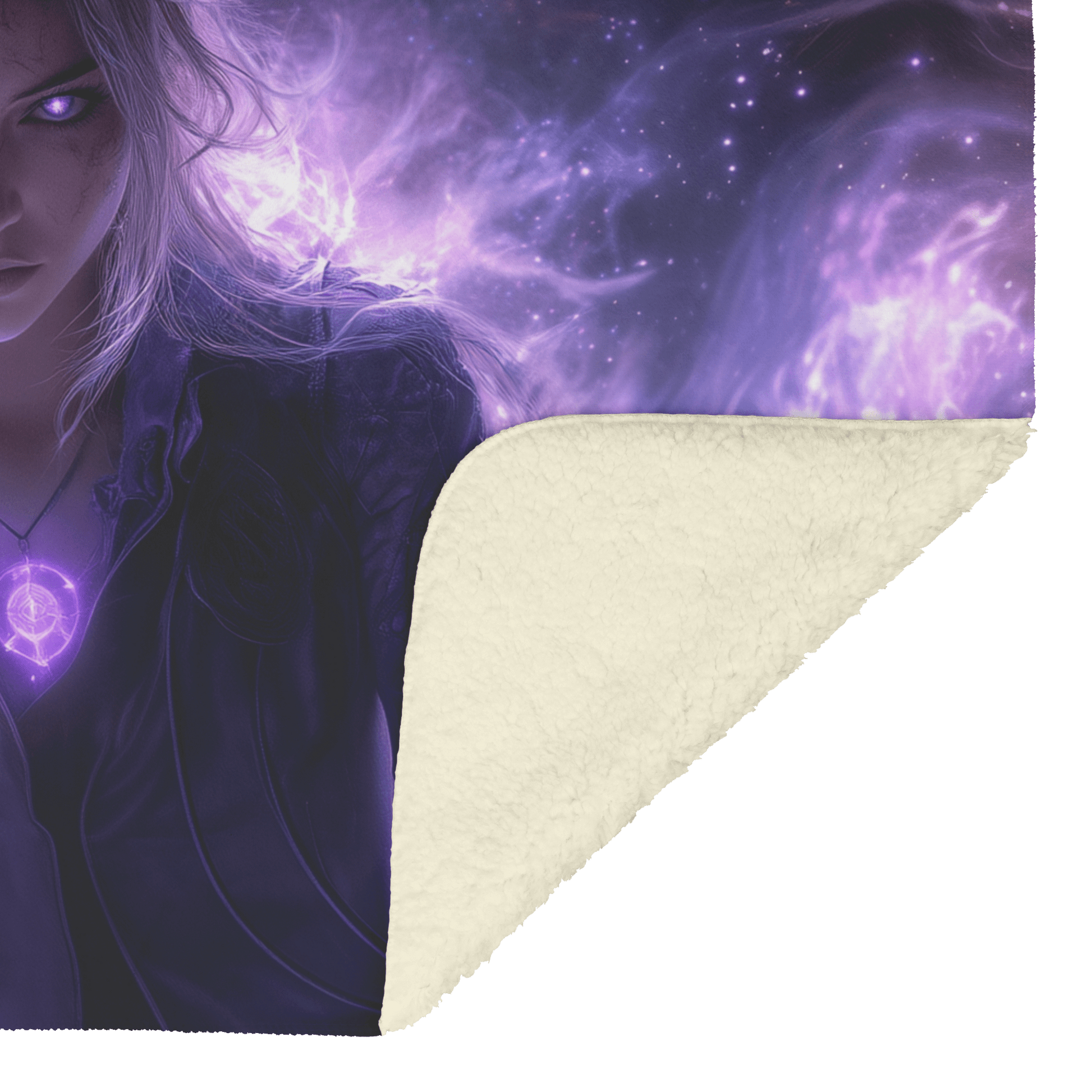 Blood Elf Mage Fleece Sherpa Blanket Purple Robes Cosmic Textures Arcane Symbols Elegant Serene WoW Design - Awakening Righteousness
