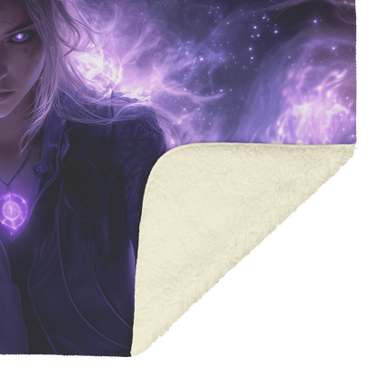 Blood Elf Mage Fleece Sherpa Blanket Purple Robes Cosmic Textures Arcane Symbols Elegant Serene WoW Design - Awakening Righteousness