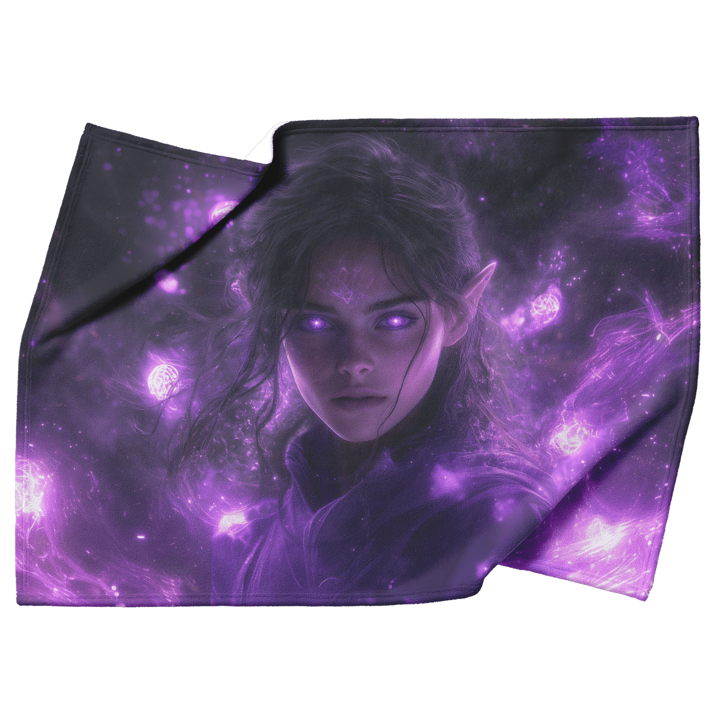 Blood Elf Mage Fleece Sherpa Blanket Purple Robes Cosmic Textures Arcane Symbols Elegant Serene WoW Design - Awakening Righteousness