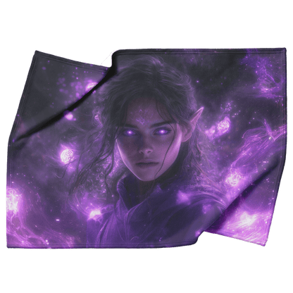 Blood Elf Mage Fleece Sherpa Blanket Purple Robes Cosmic Textures Arcane Symbols Elegant Serene WoW Design - Awakening Righteousness