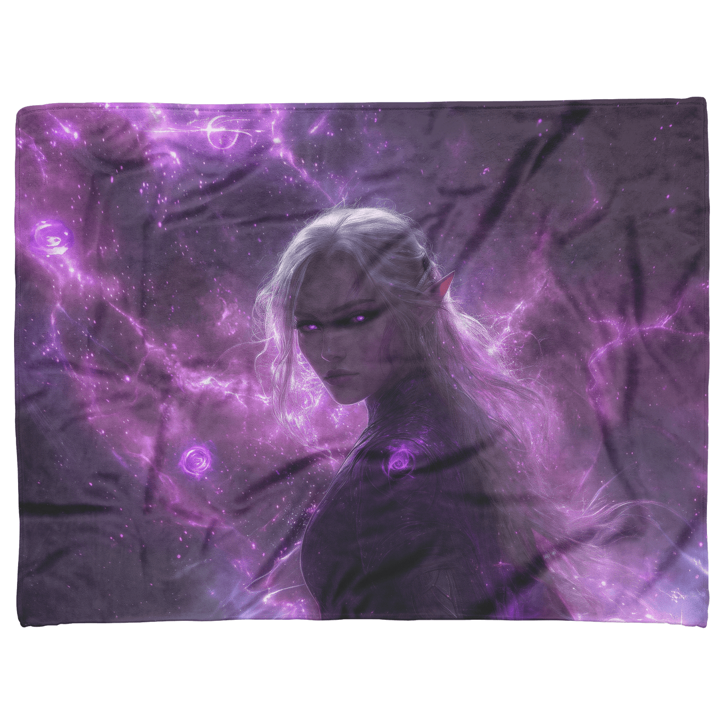Blood Elf Mage Fleece Sherpa Blanket Purple Robes Cosmic Textures Arcane Symbols Elegant Serene WoW Design - Awakening Righteousness